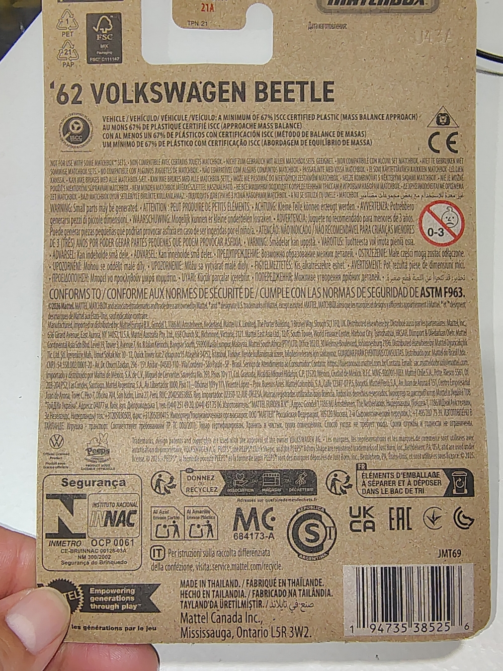 Matchbox Peeps Yellow '62 Volkswagen Beetle Toy Car - Picture 10 of 10